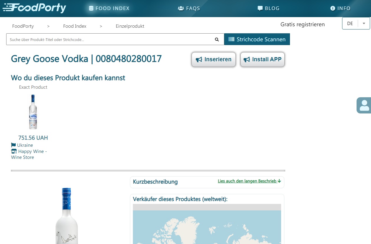 Grey Goose Vodka aus dem Food Index